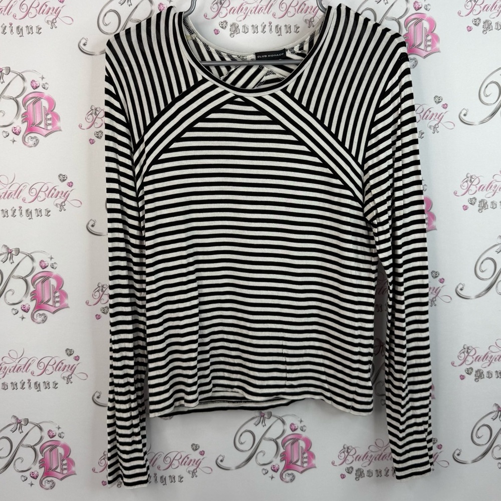 Club Monaco shirt top stretchy soft Black and White Striped Long Sleeve Top